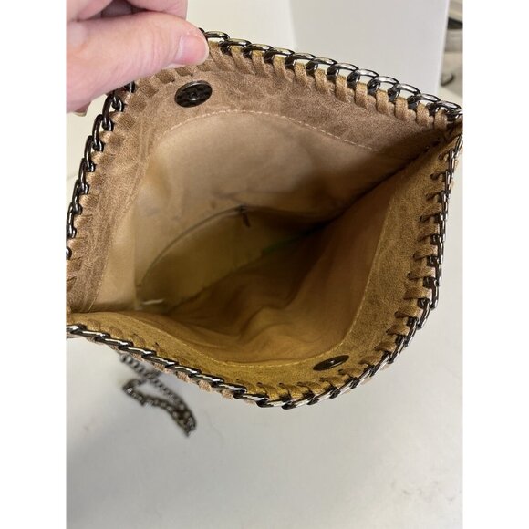 J Bag Adjustable Clutch Crossbody Detachable Metal Strap Tan Foldover - Picture 8 of 13